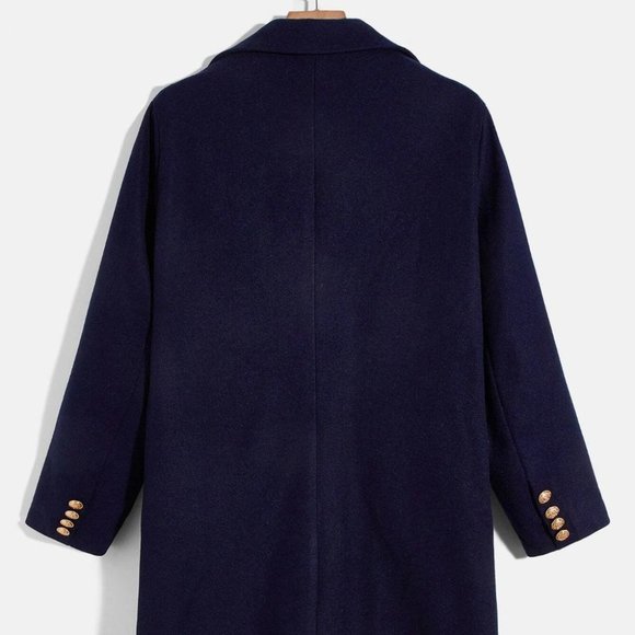 Casual Navy Blue Double Breasted Men's Overcoat - Picture 4 of 7